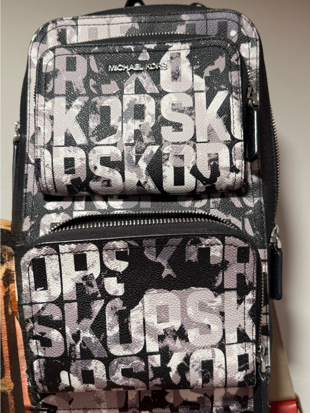 Michael Kors Black and White Logo Crossbody Sling Bag